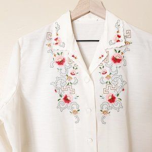 Vintage Embroidered Floral Western Boho Top Cream